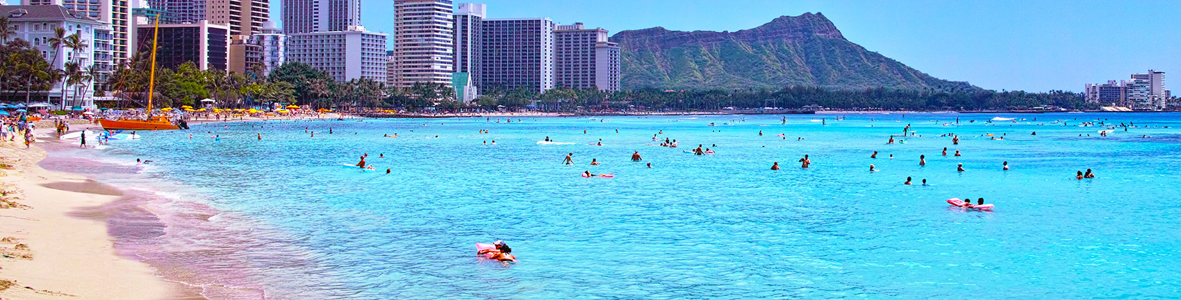 Waikiki Beach with Diamond Head in the background