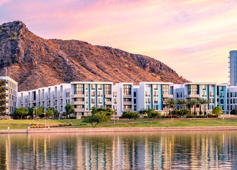 Arizona city skyline overlooing a lake
