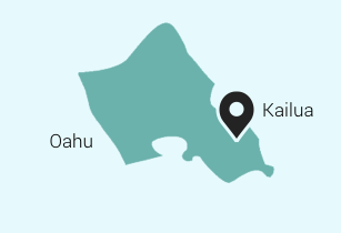 Map graphic of Oahu with a location pin set on Kailua.