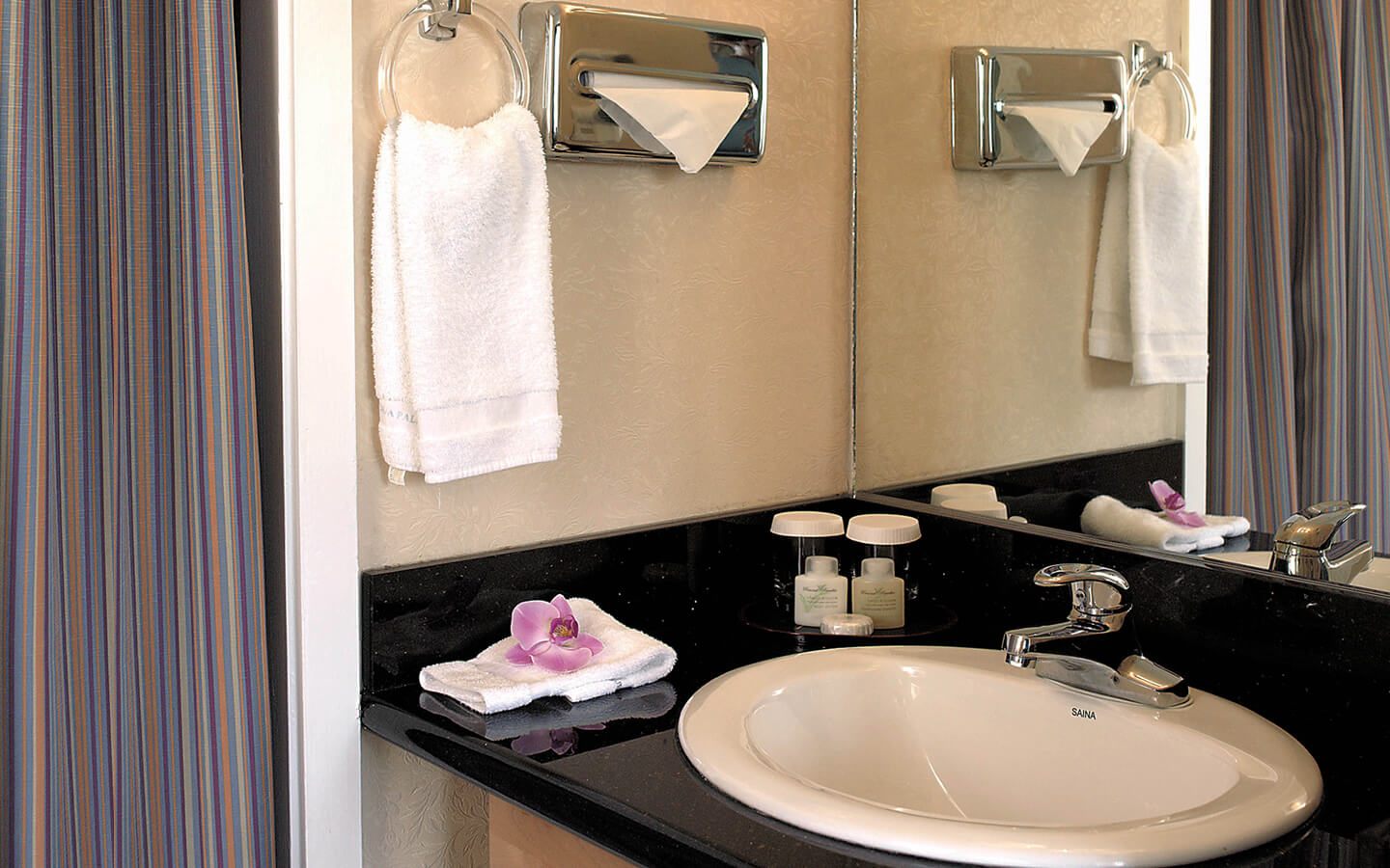 Bathroom sink and counter.