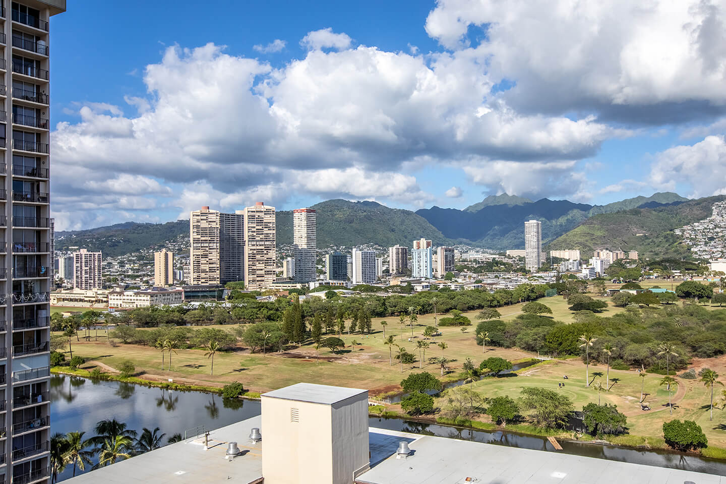 View of mountains and city.