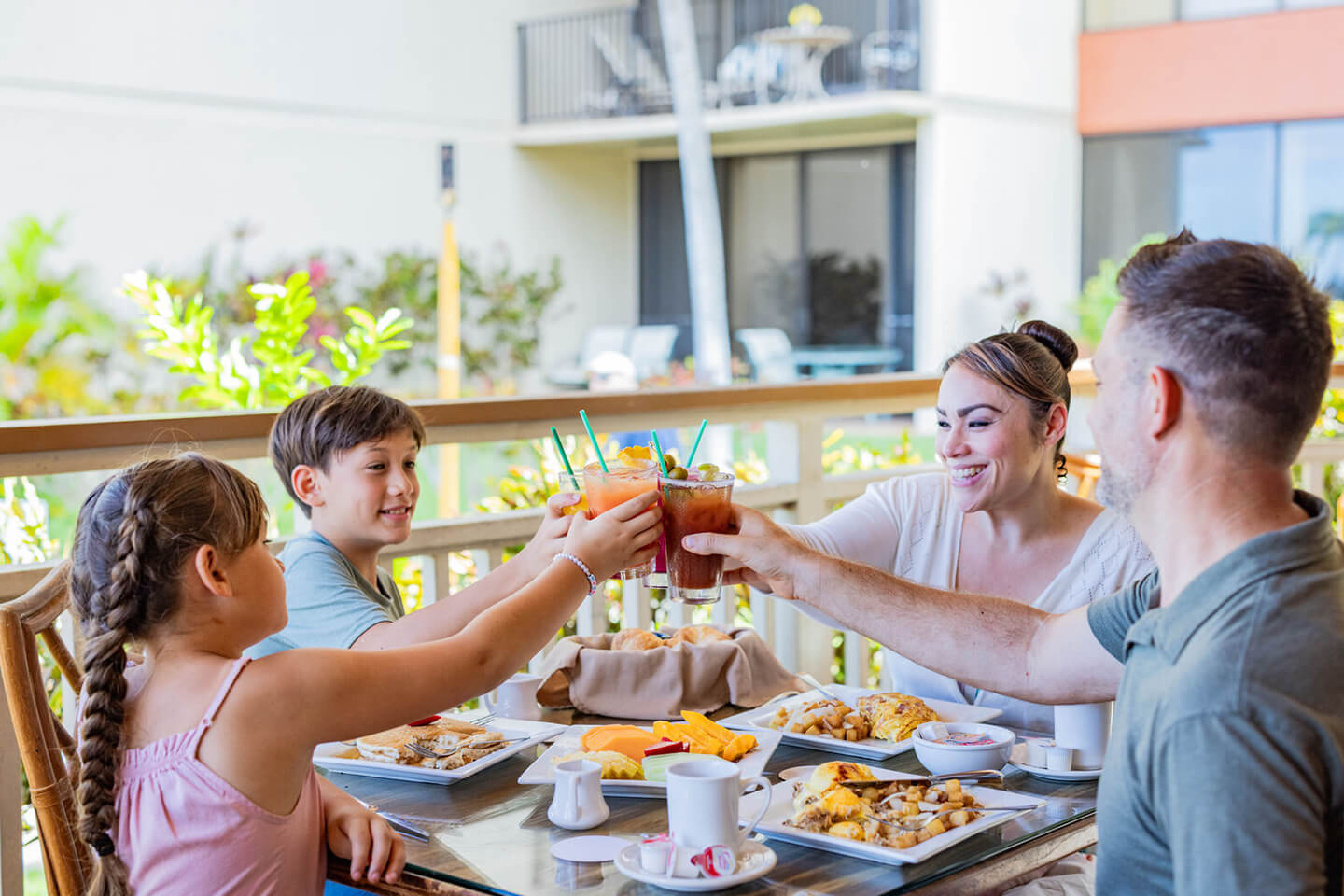 Family having meal at restaurant.