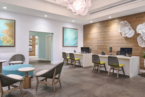 Aston Waikiki Beach Tower front desk and seating area