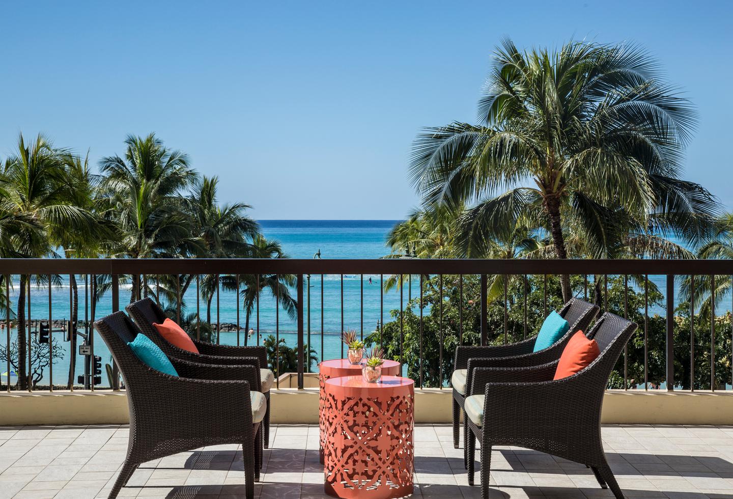 Outdoor sun deck with ocean view