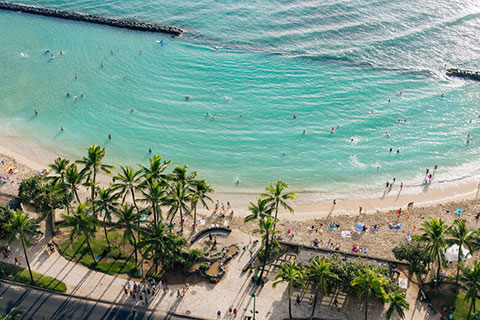 Waikiki Beach right across the street from Aston Waikiki Beach Tower