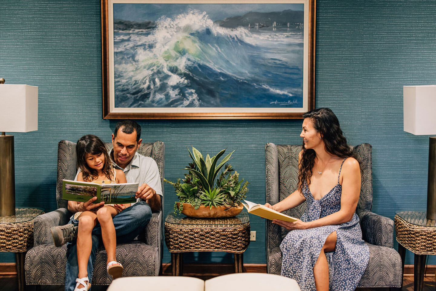 Family relaxing in lounge