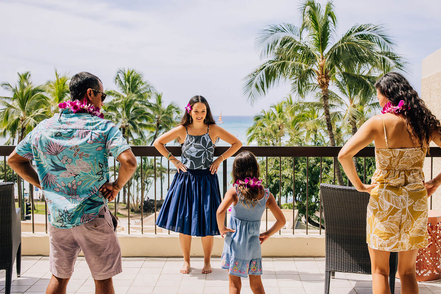 People dancing hula on deck