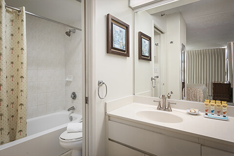 1-Bedroom Superior Suite bathroom with sink, shower/tub combo, and toilet.