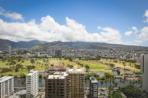 View of mountains and surrounding neighborhood.