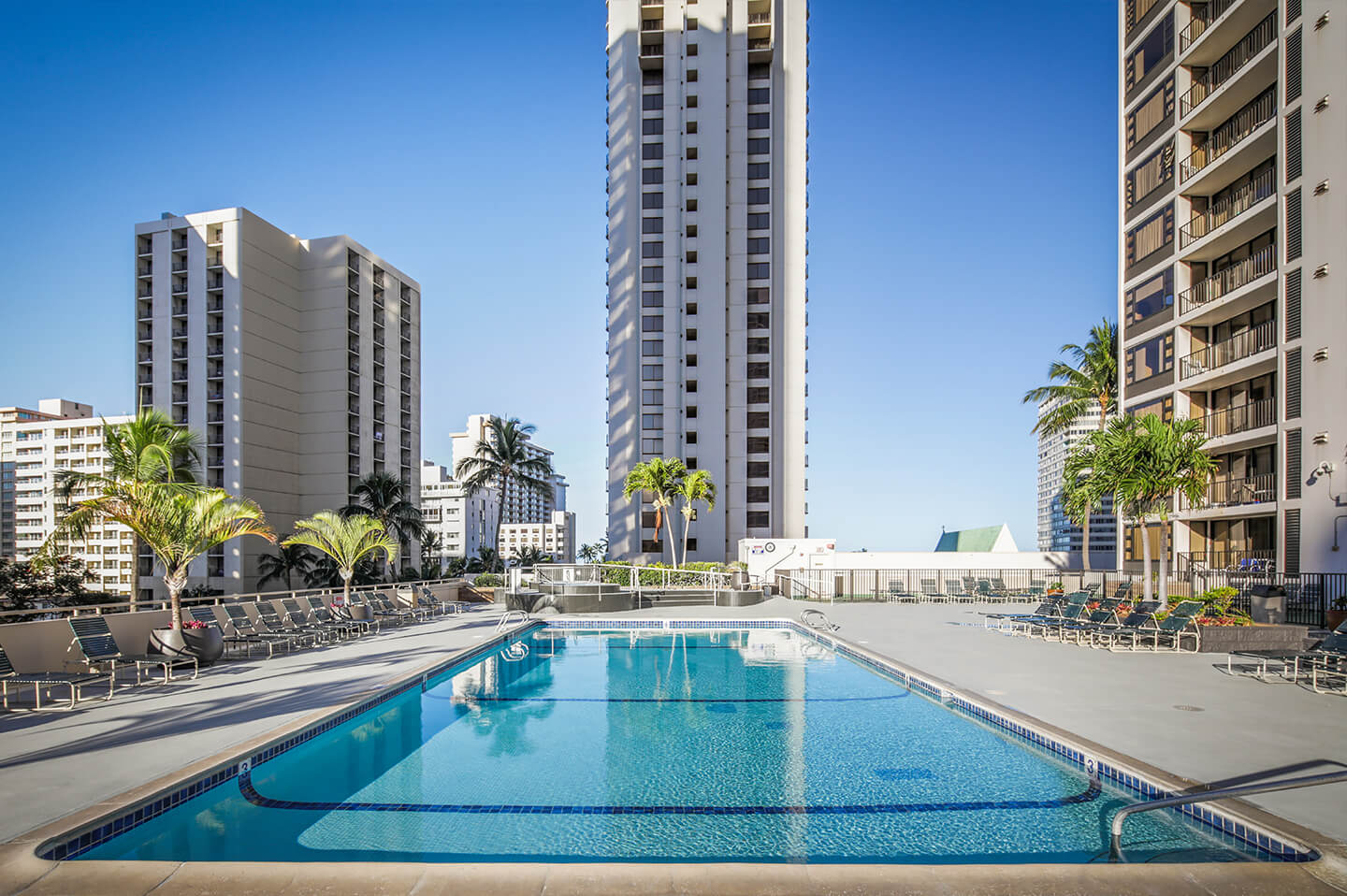 Outdoor pool and sun deck.