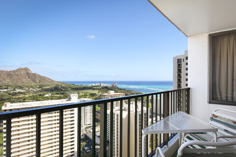 1-Bedroom Deluxe Ocean View balcony and surrounding view.