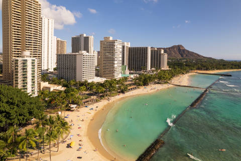 Hotel Exterior and Waikiki Beach