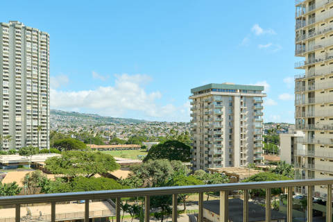 View from the penthouse balcony at the Ewa Hotel Waikiki