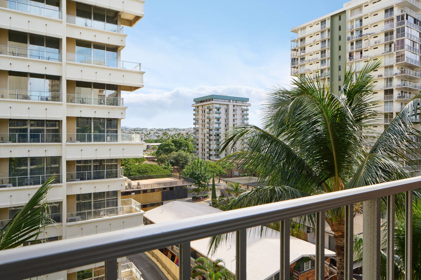 Balcony with view of surrounding area.