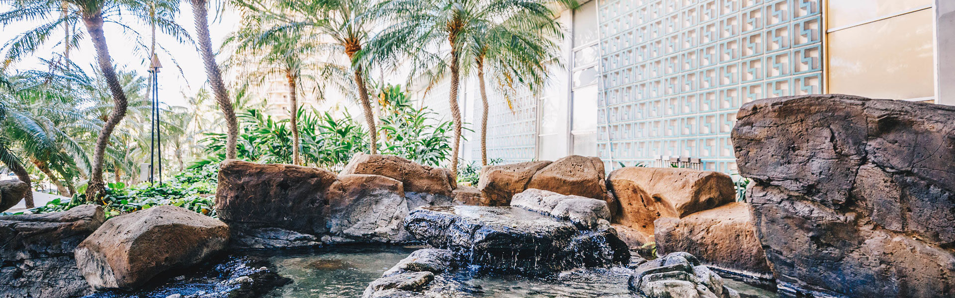 Water feature in courtyard.