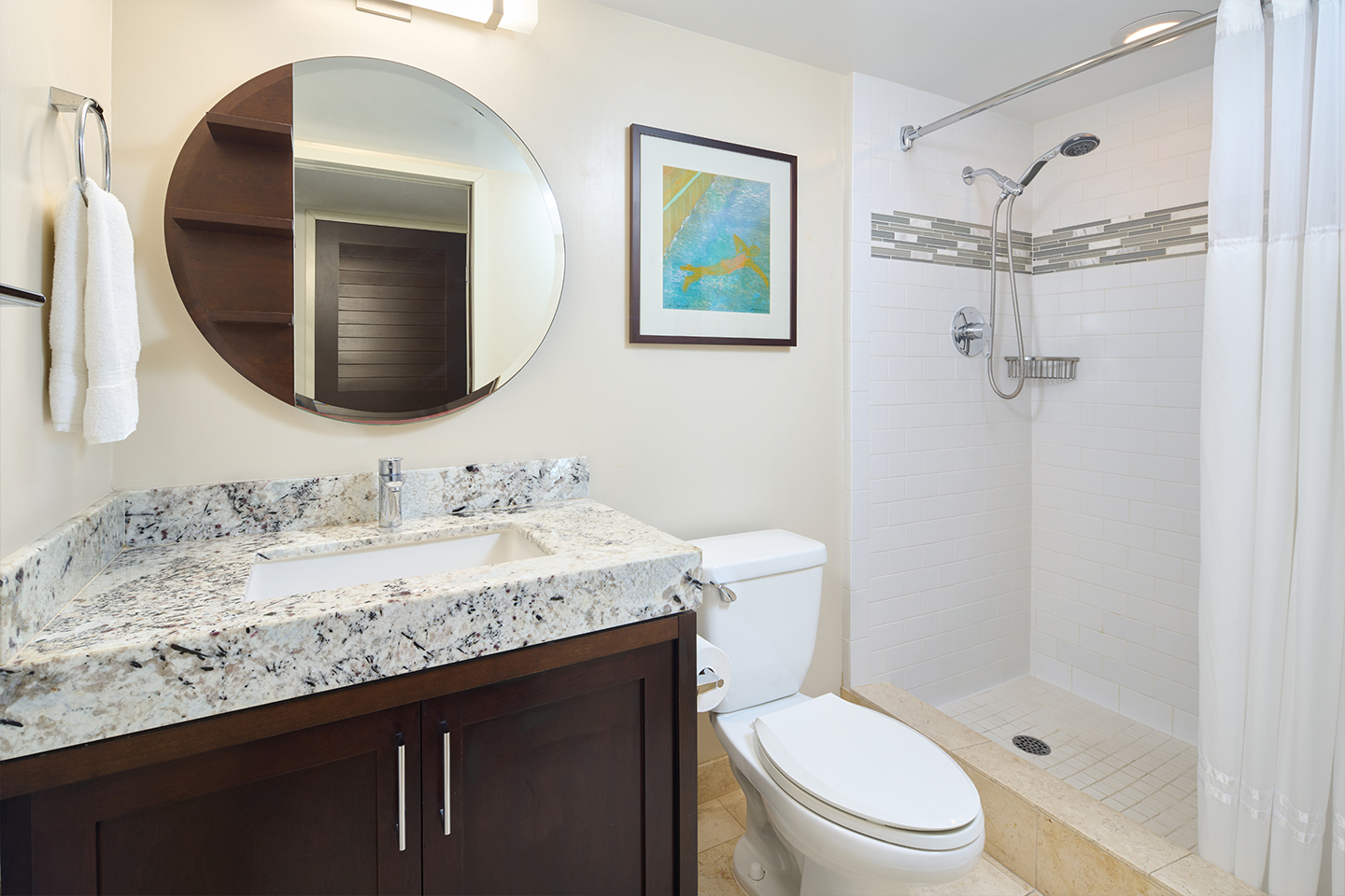 Bathroom with sink, toilet, and shower