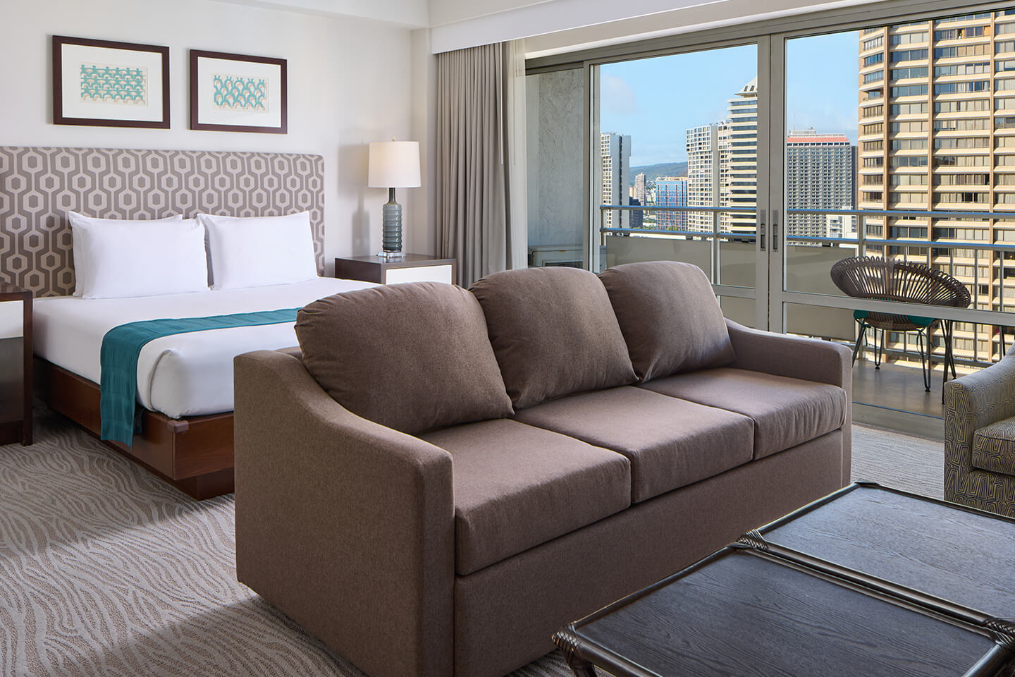 Luxury Junior Suite City View Bedroom and Living Area