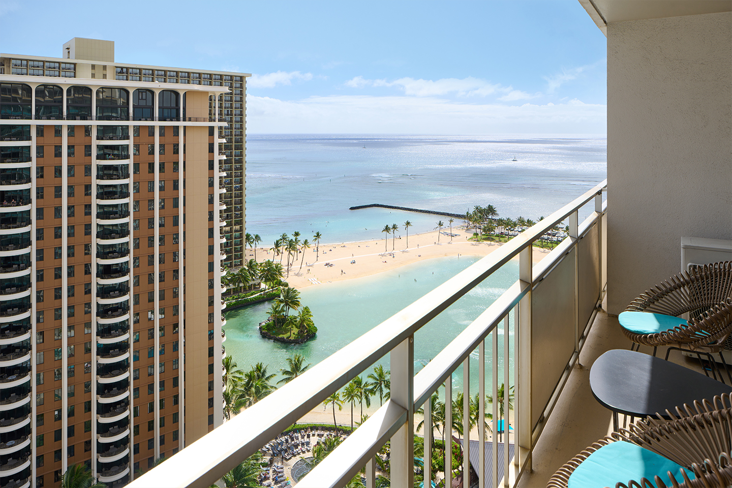 View of lagoon and ocean from balcony