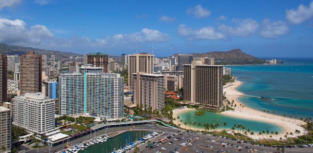 Aerial view of Ilikai and Diamond Head