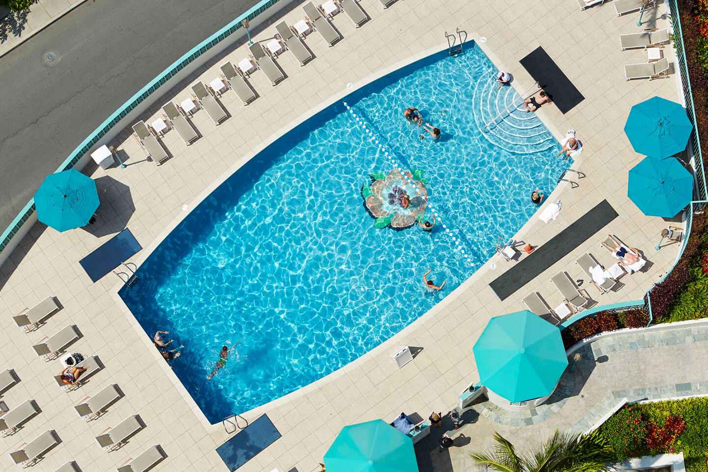 Overhead view of hotel pool.