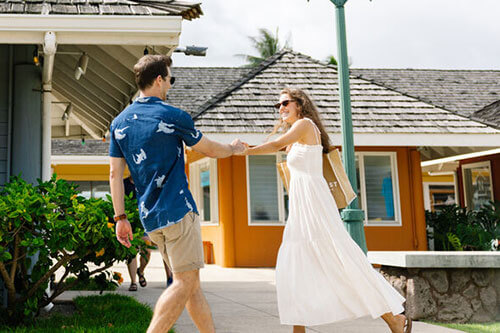 Couple enjoying outdoor shopping area