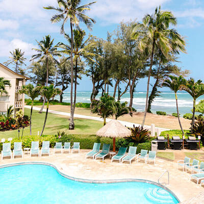 Overhead view of pool and sun deck