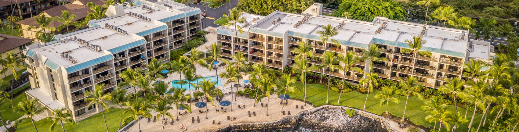 Drone view over the property from over the ocean looking to the shoreline