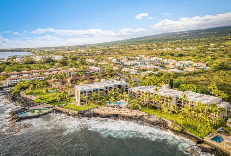 Drone view over the property from over the ocean looking to the shoreline