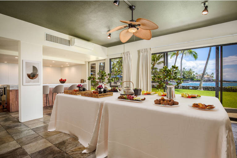 Beach Club Meeting Room at Aston Kona by the Sea, with buffet tables.