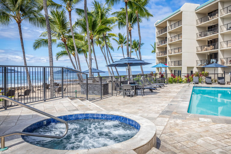 Oceanfront pool, jet spa, and sun deck