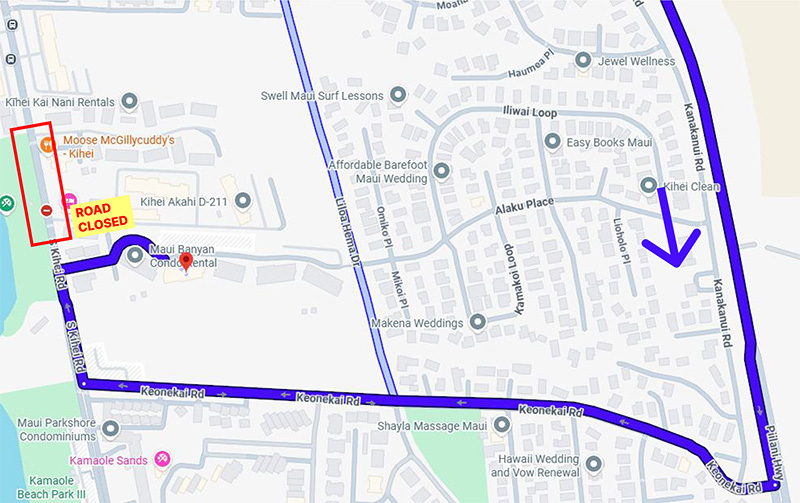 Map illustrating detour directions outlined on the page.