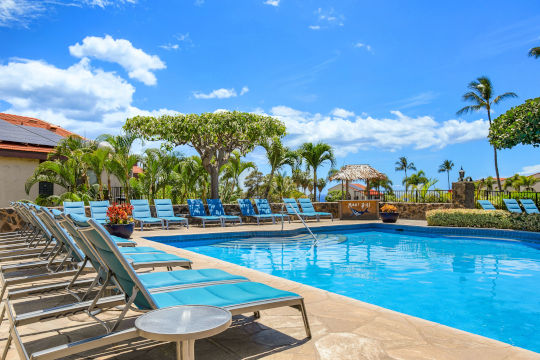 Pool with towel kiosk nearby
