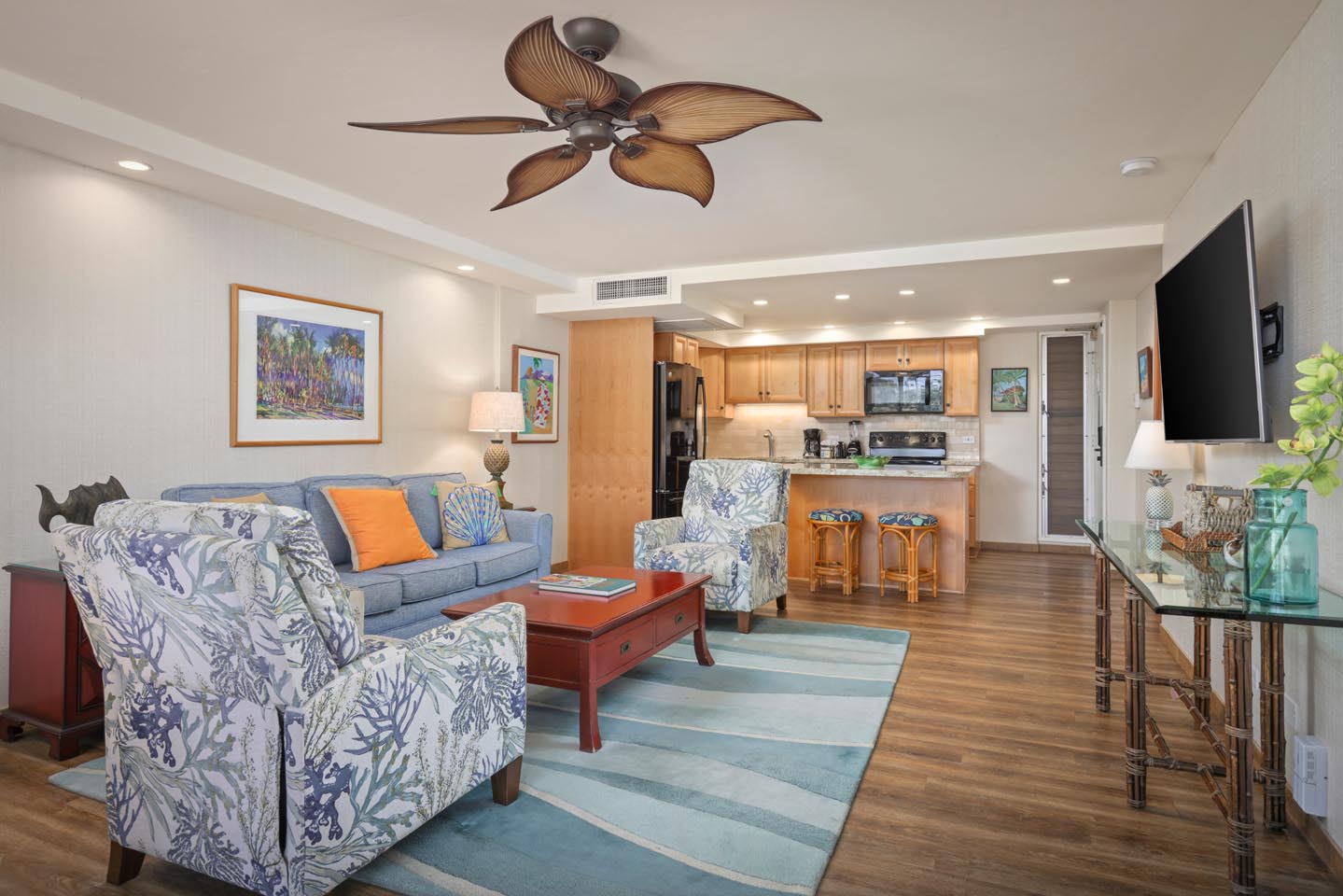 One-Bedroom Garden View Premium Living Area and Kitchen