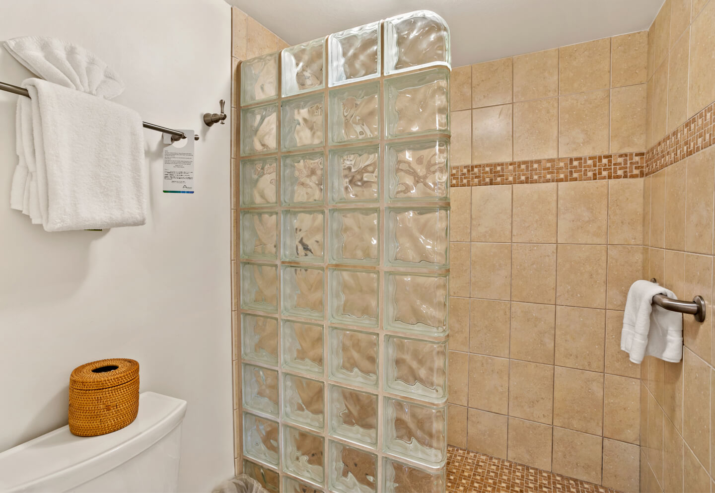 Bathroom shower and toilet.