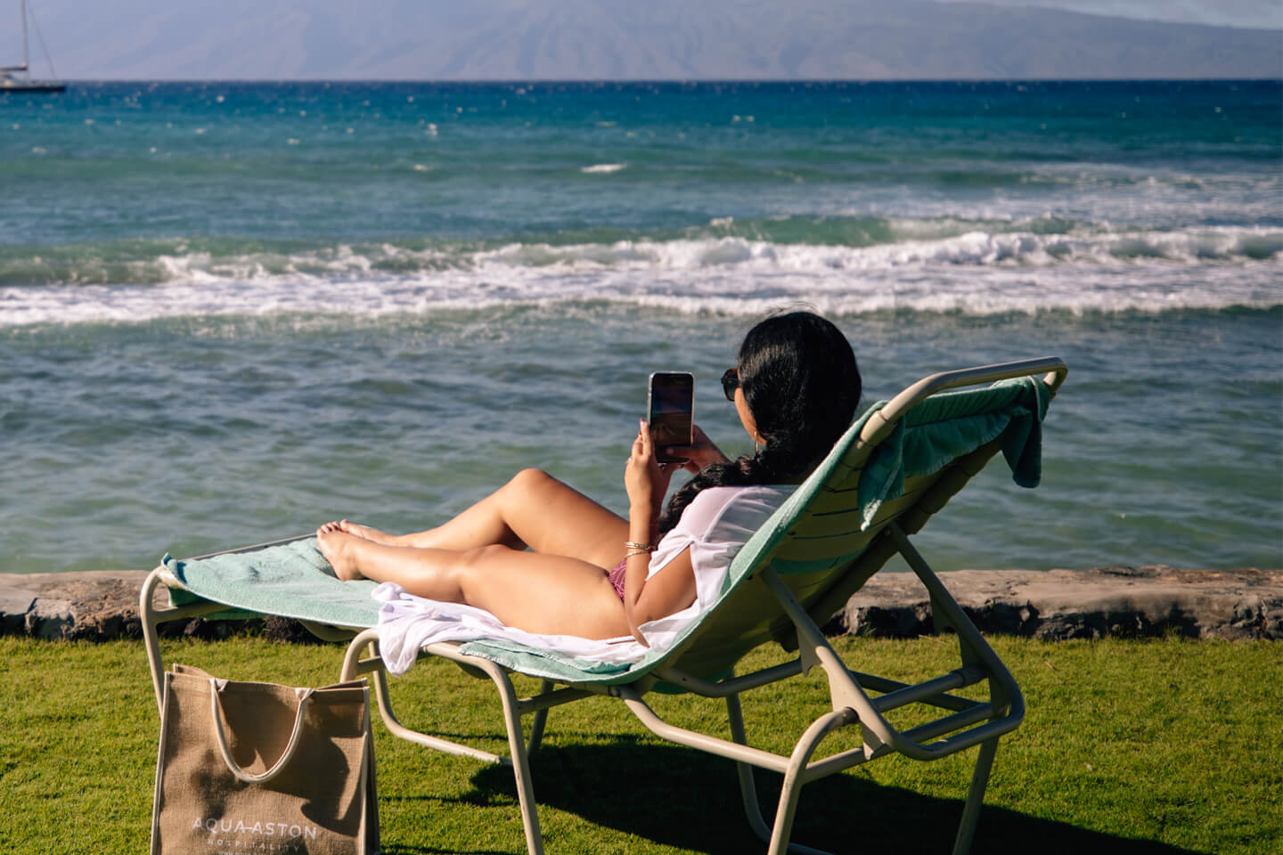 Enjoying the ocean view from the property's grounds.