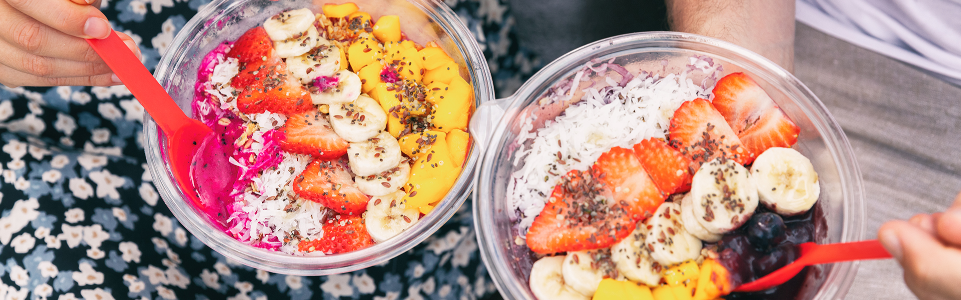 Close up of 2 acai bowls