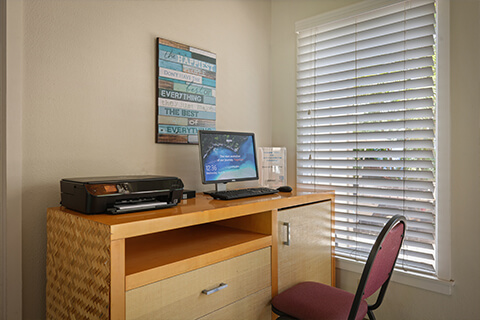 Computer, desk, chair