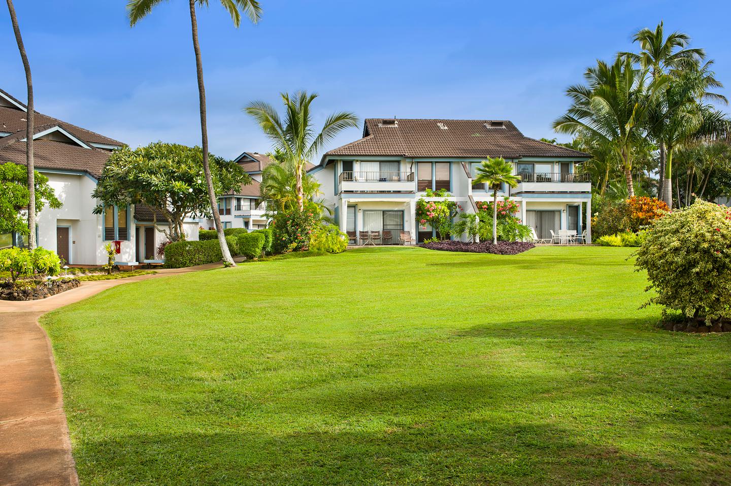 Resort lawns and building exterior.
