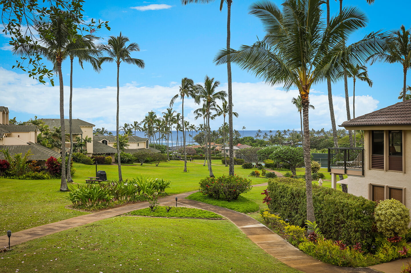 View of property lawns and ocean in the distance.