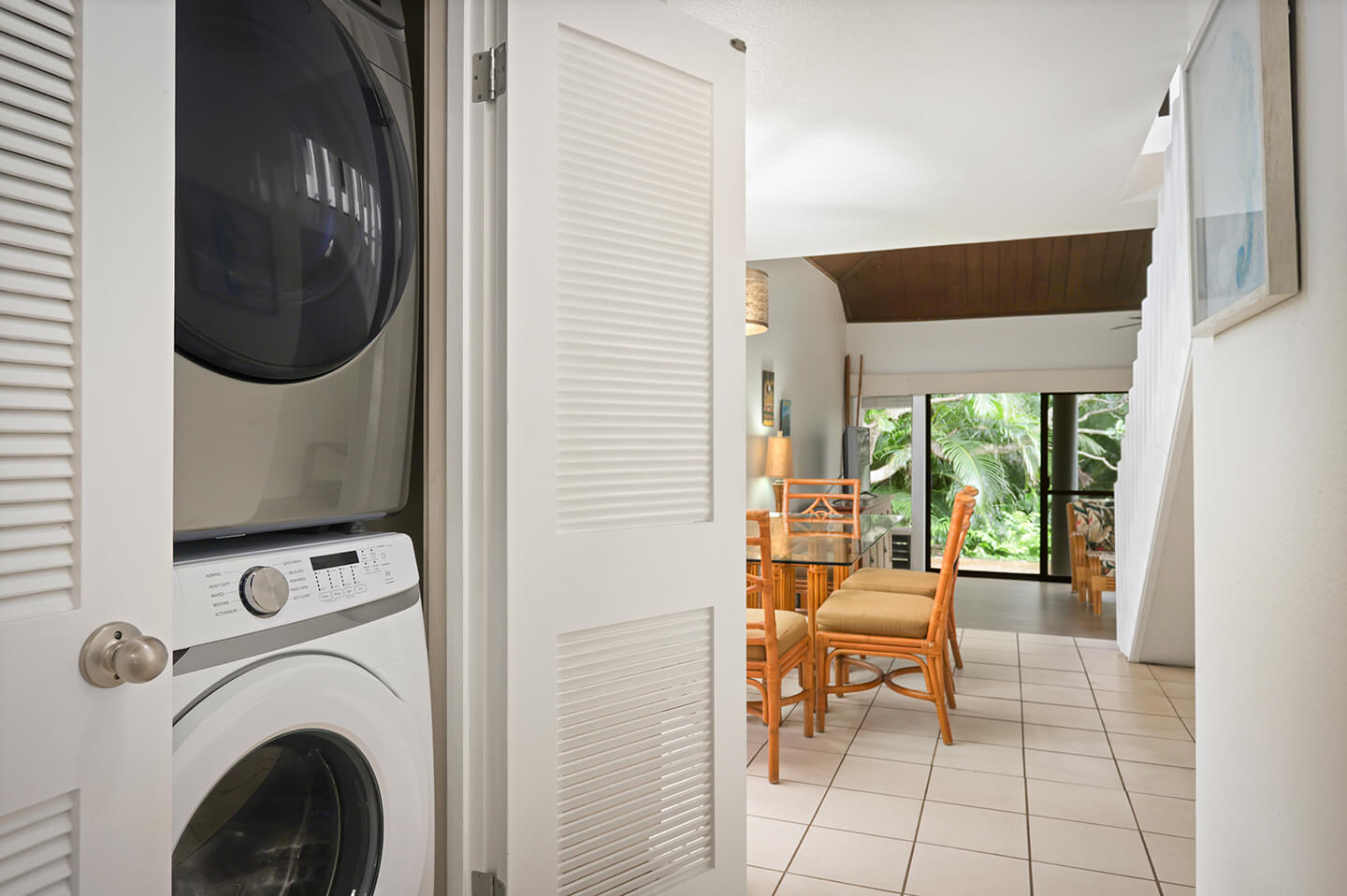 Stacked washer and dryer.