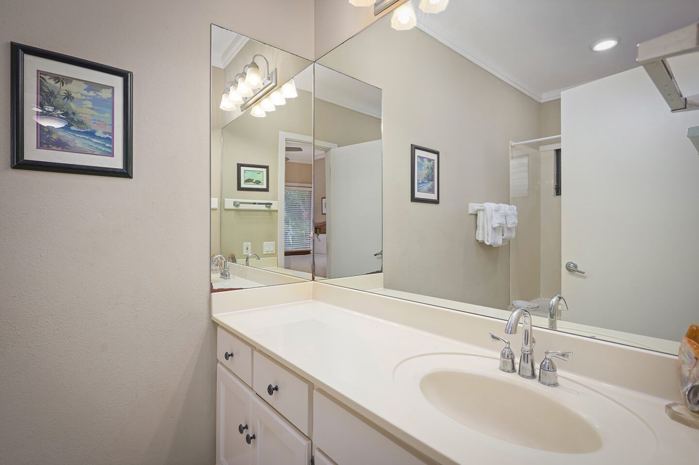 Bathroom counter and sink.