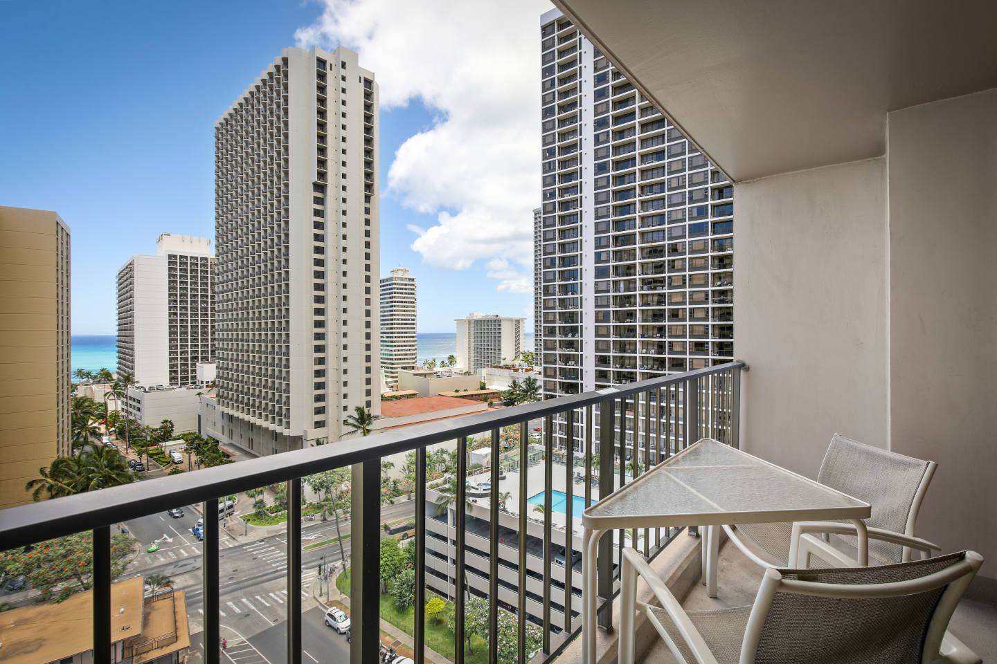 One-Bedroom Partial Ocean View Balcony View.