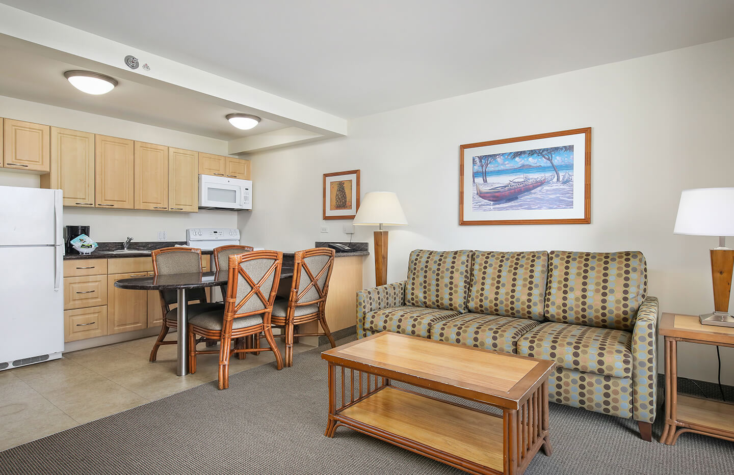One-Bedroom Partial Ocean View Kitchen and Living Area.