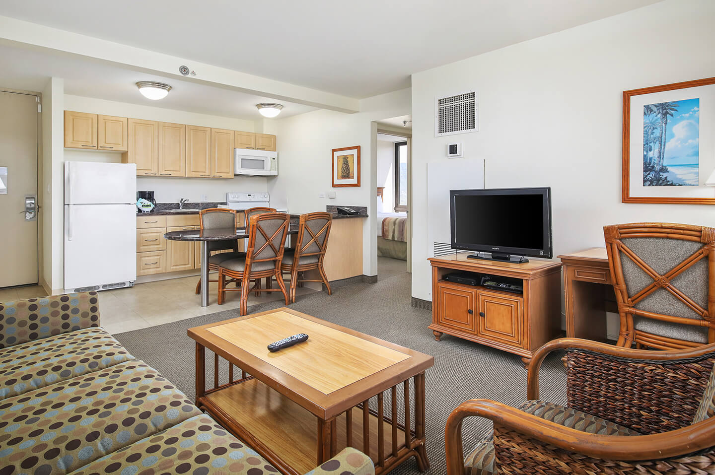 Two-Bedroom Partial Ocean View Kitchen and Living Area.