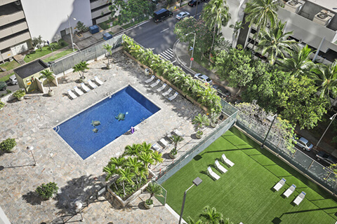 Aerial view of recreation deck.