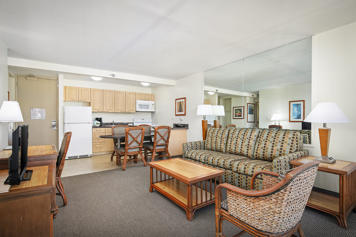 One-Bedroom Deluxe Mountain View Suite Kitchen and Living Area.