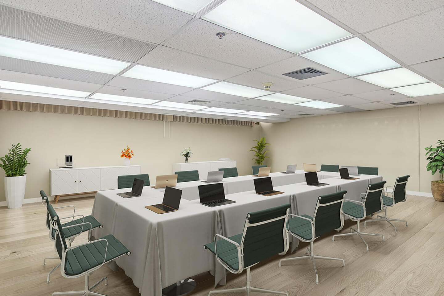 Meeting room with table and seating area