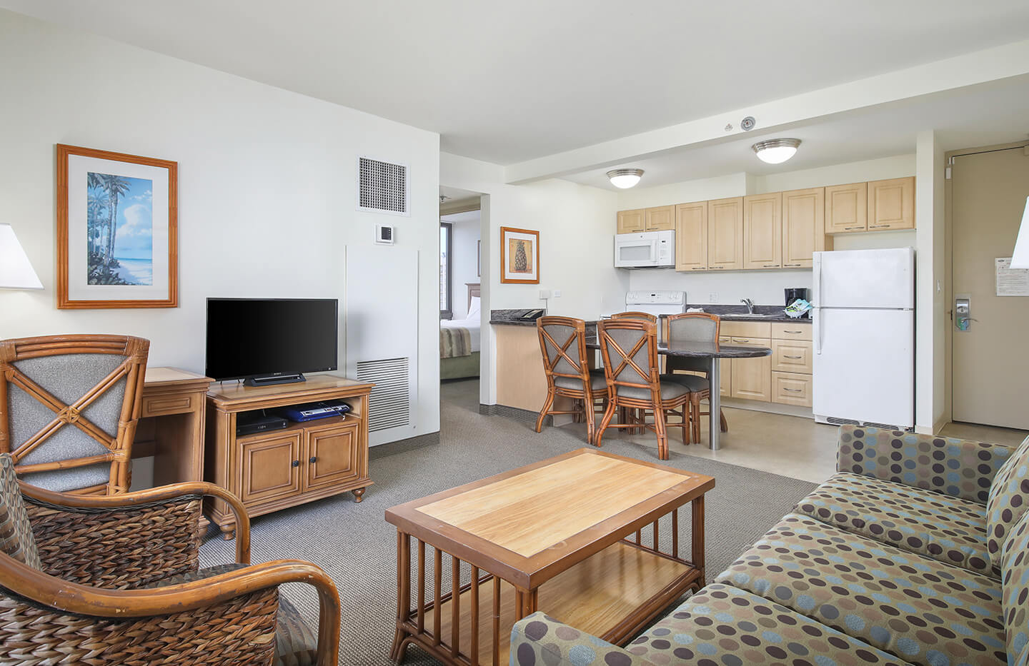 Two-Bedroom Ocean View Kitchen and Living Area.