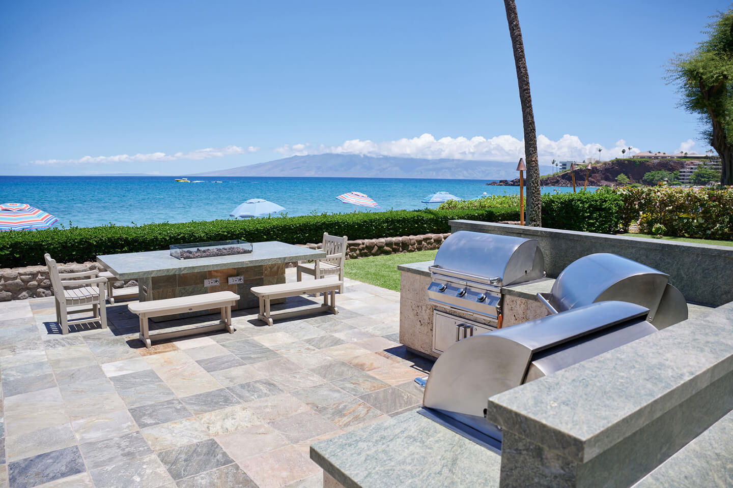 Barbecue grills and fire pit.