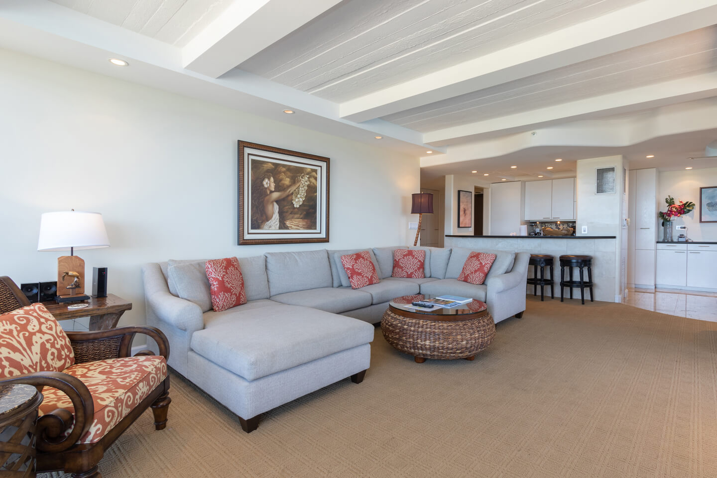 Living area with sectional couch.